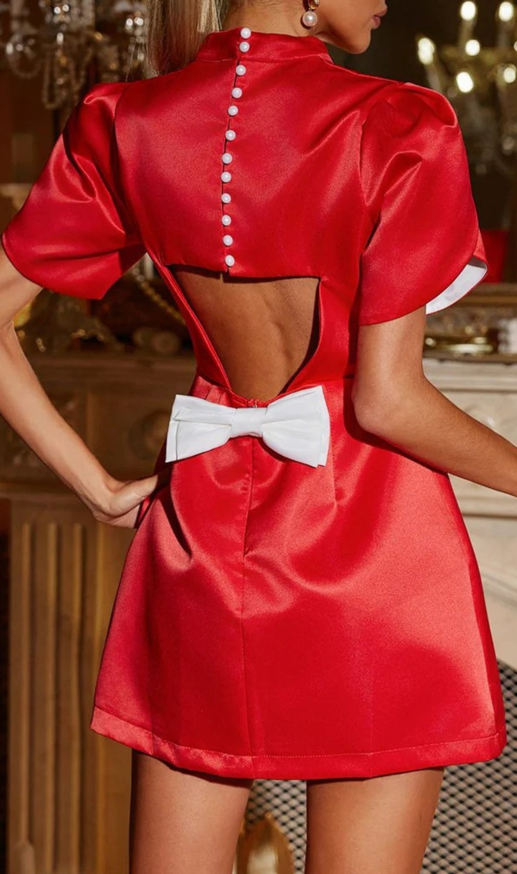 Jaetyn Bow Cutout Satin Mini Dress