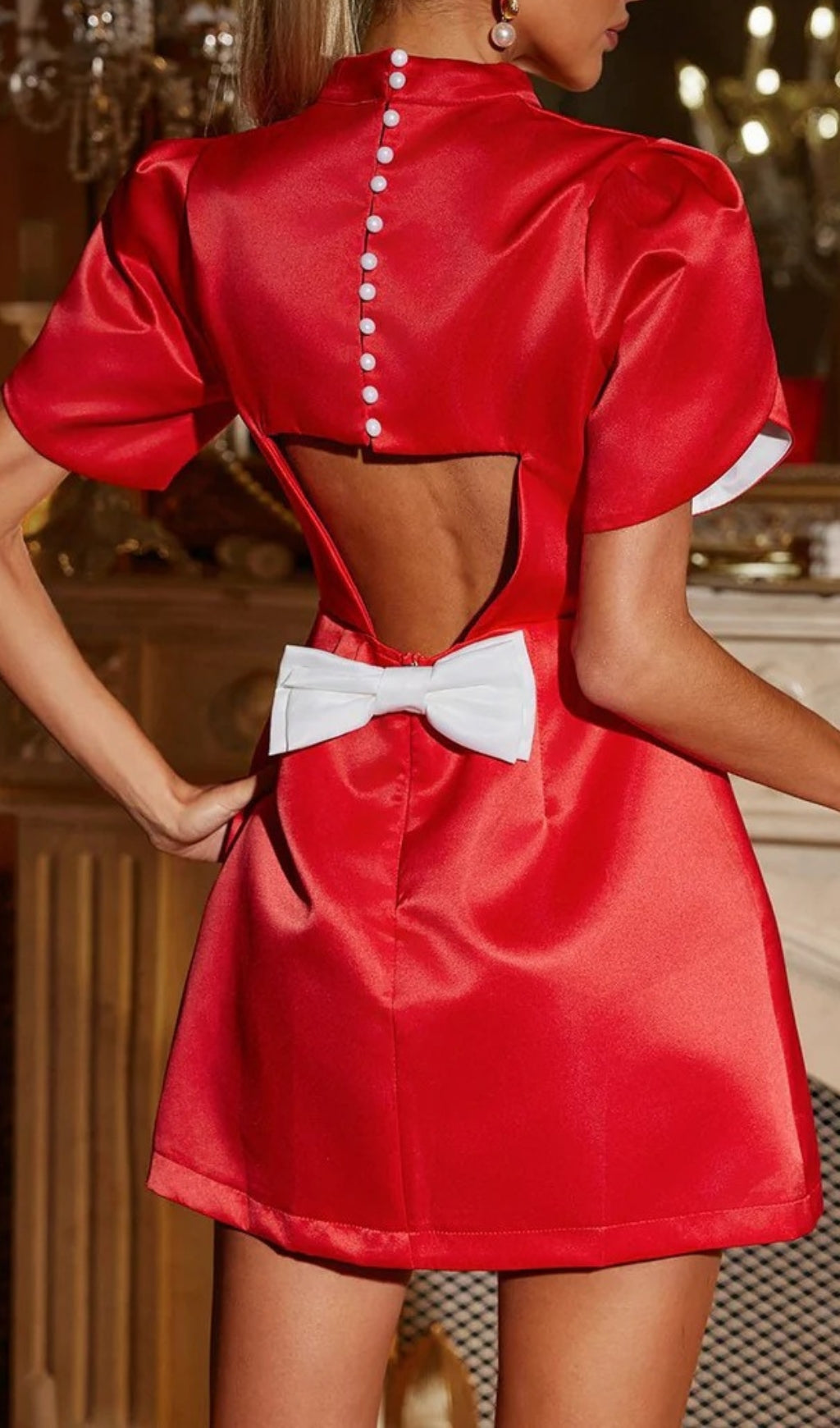 Jaetyn Bow Cutout Satin Mini Dress