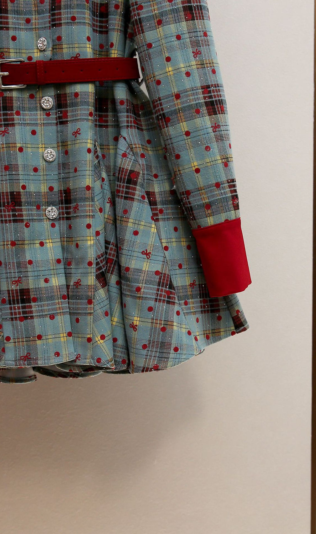 Humla Plaid Bow Mini Dress with Red Collar & Belt - Festive Chic for Women