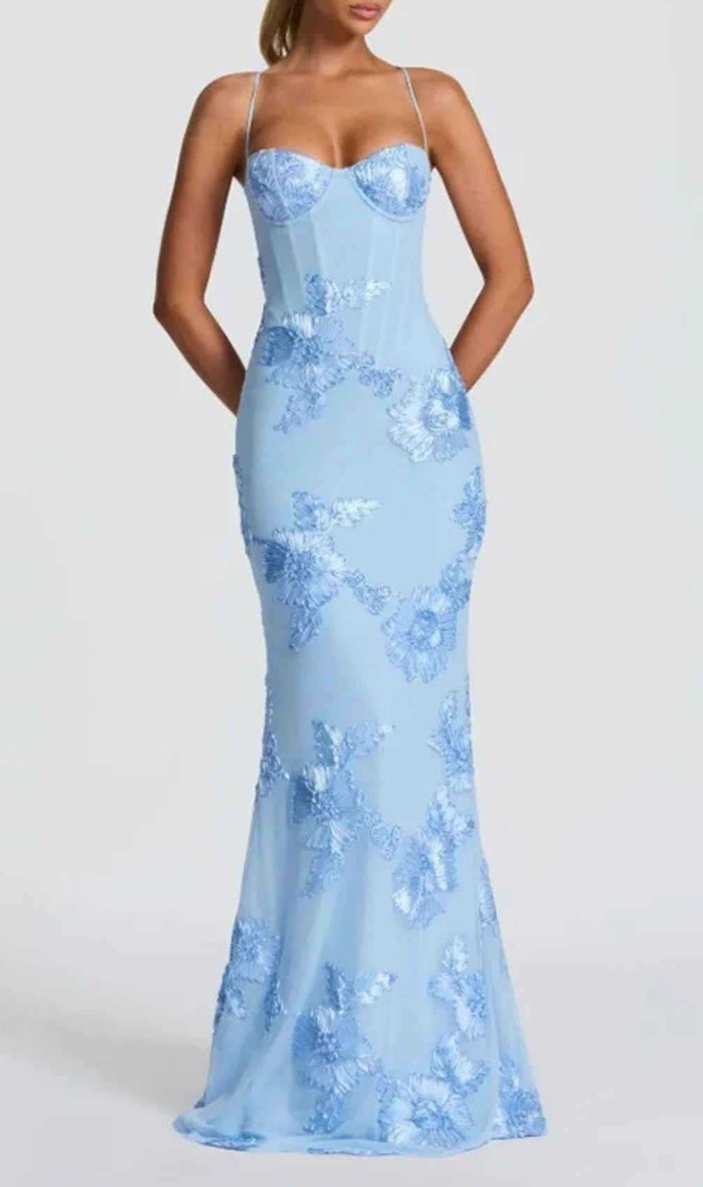 Jaleh Enchanting Blue Floral Backless Maxi Gown - Elegant Evening & Wedding Guest Dress
