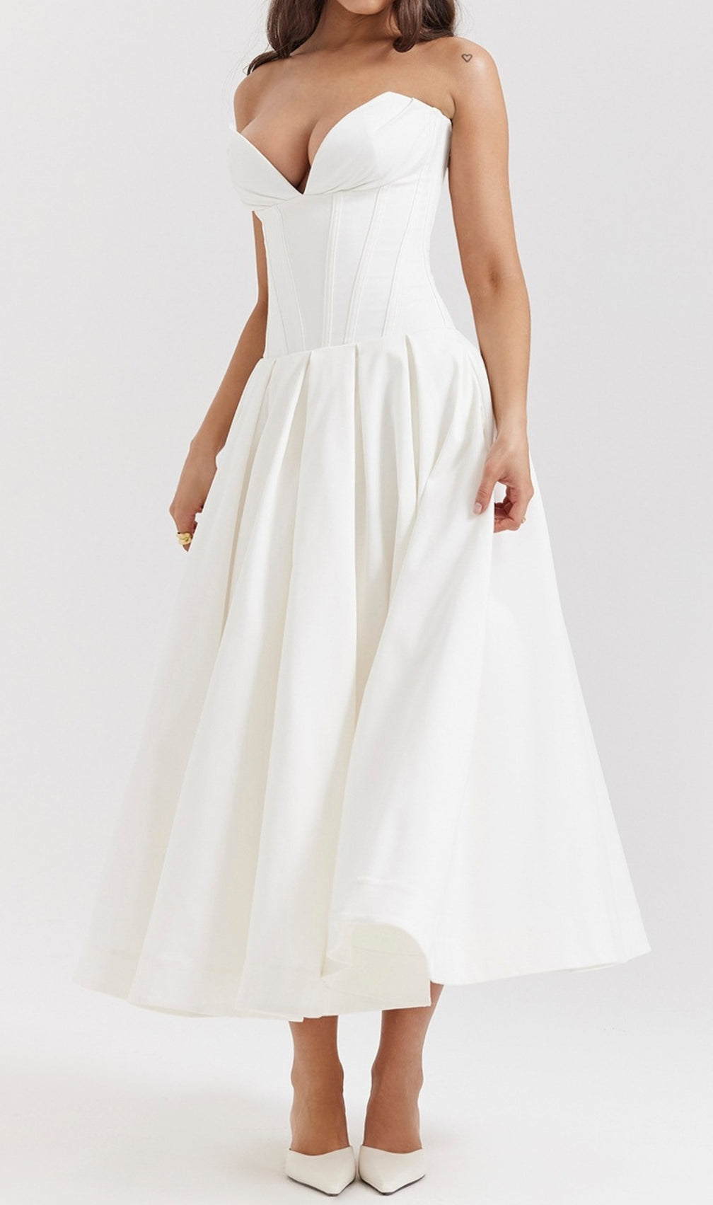 Devani White Strapless Corset Midi Dress