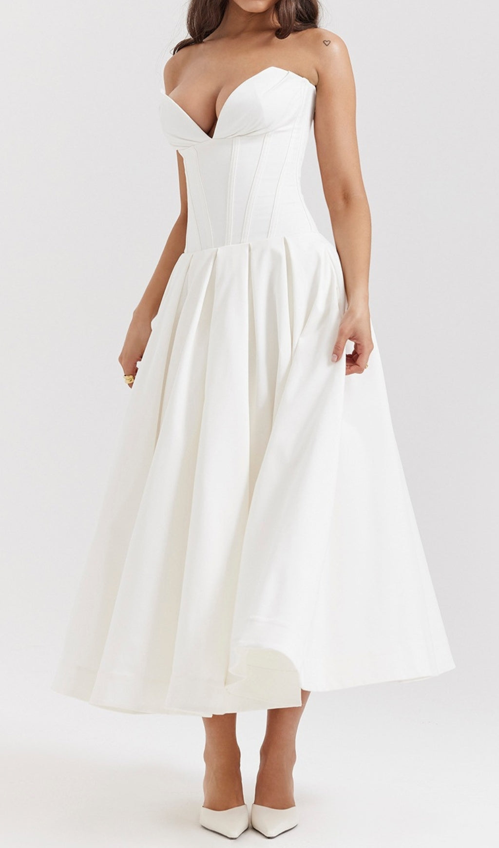 Devani White Strapless Corset Midi Dress