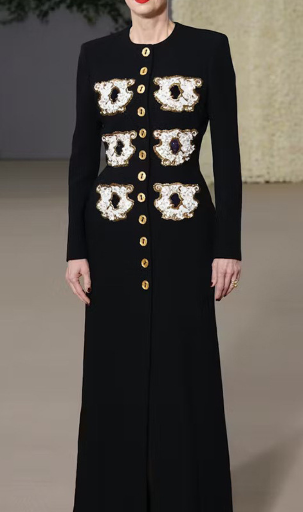 Guto Black Round-neck Patchwork Button Jacket