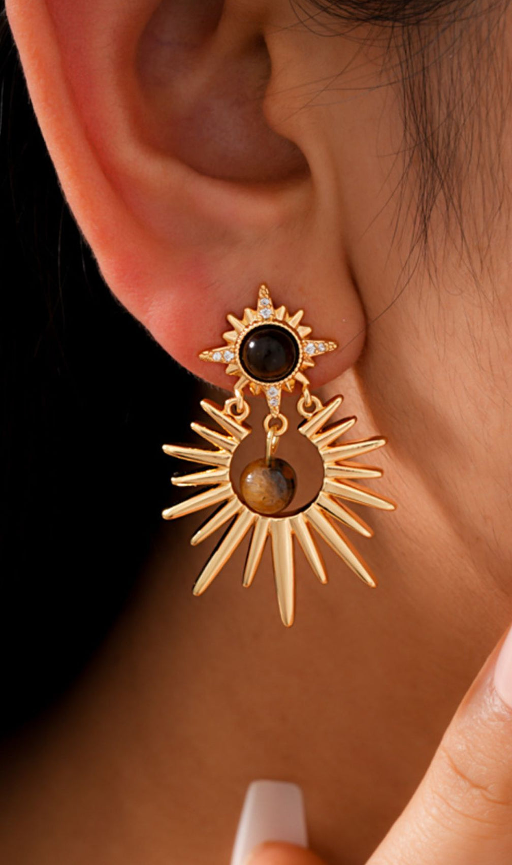 Joselyn Celestial Sunburst Tiger Eye Dangle Earrings