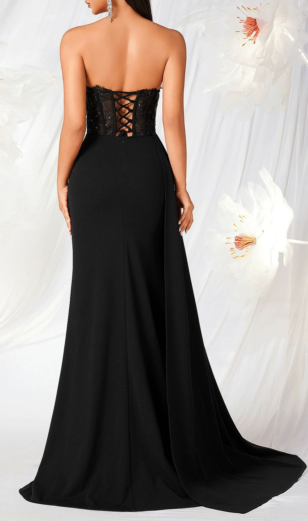 Kailani Black Strapless Corset Maxi Gown with Thigh Slit - Gala & Formal Dress