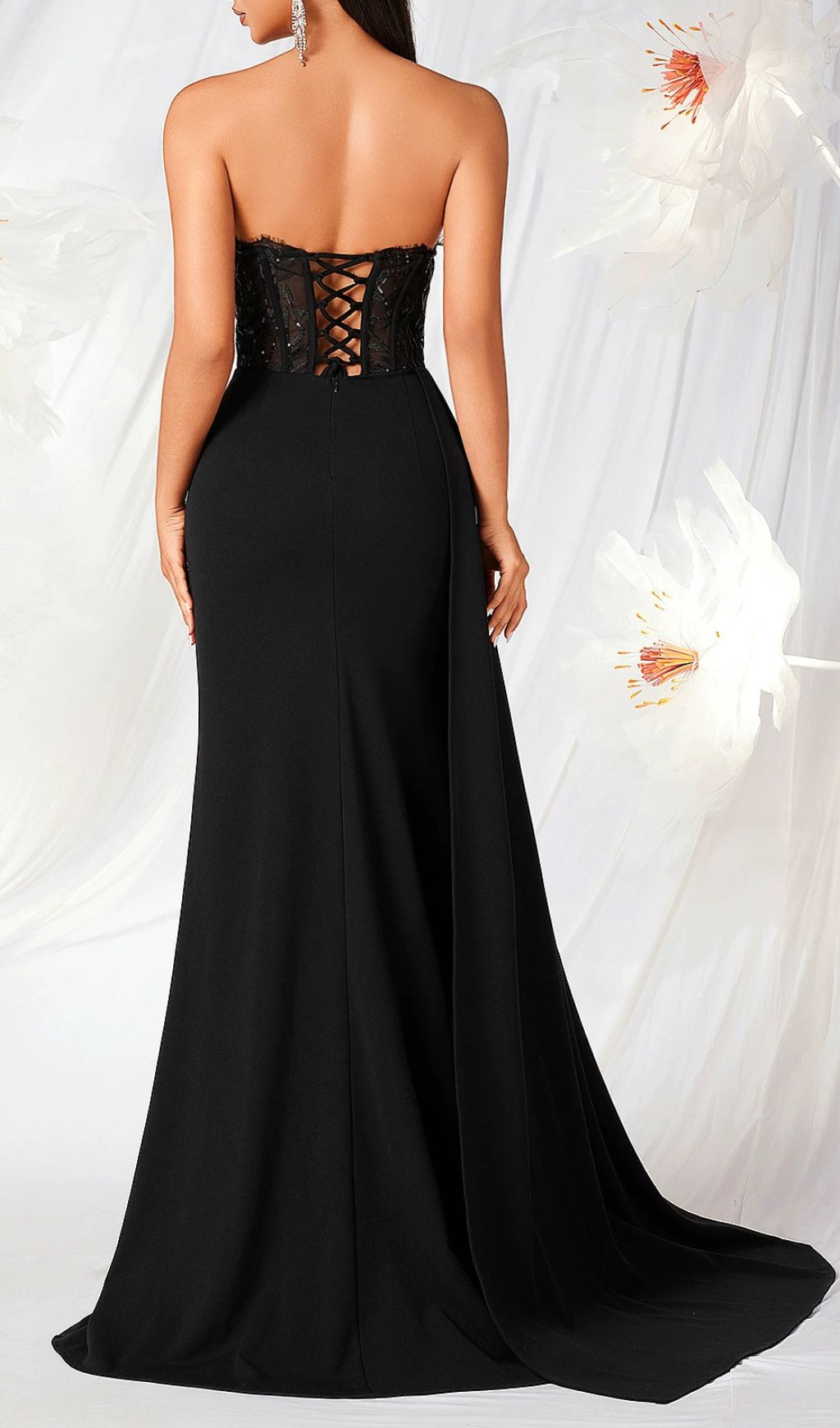 Kailani Black Strapless Corset Maxi Gown with Thigh Slit - Gala & Formal Dress
