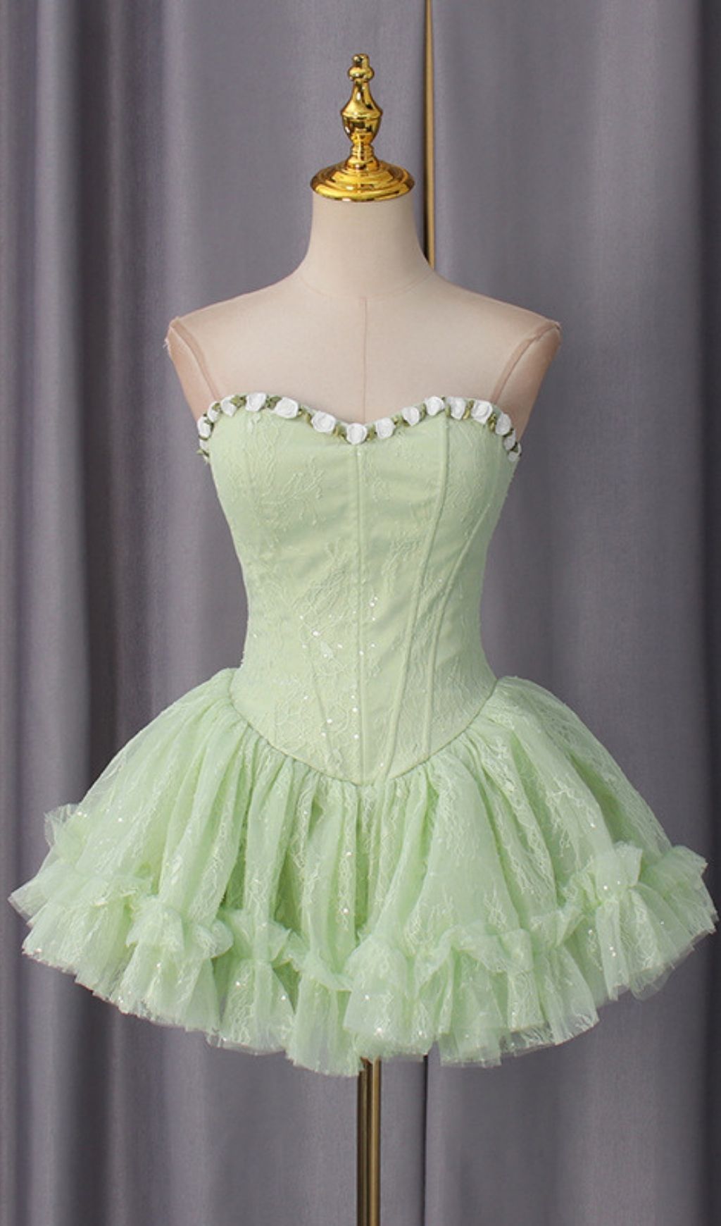 Karmina Glam Green Strapless Corset Ruffle Mini Dress