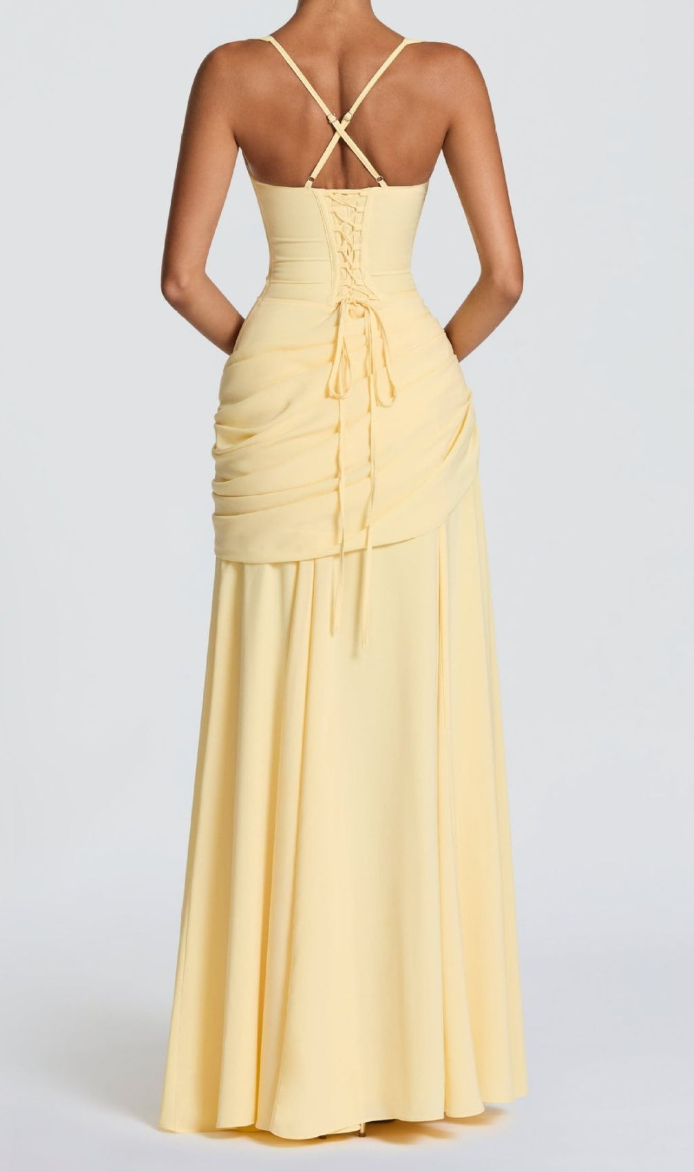 Kellie Elegant Yellow Ruched Maxi Dress | Strappy Formal Gown for Women