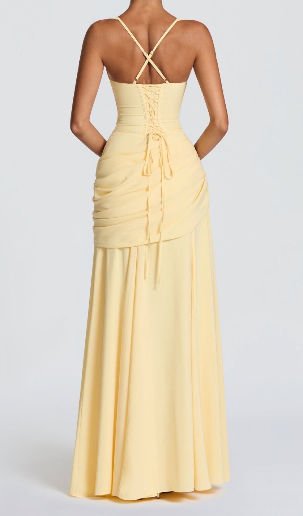 Kellie Elegant Yellow Ruched Maxi Dress | Strappy Formal Gown for Women