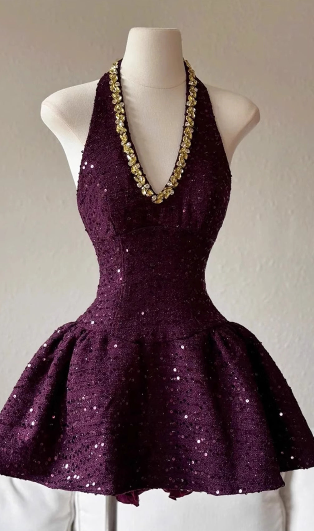 Eileen Purple Halter Diamond Mini Dress
