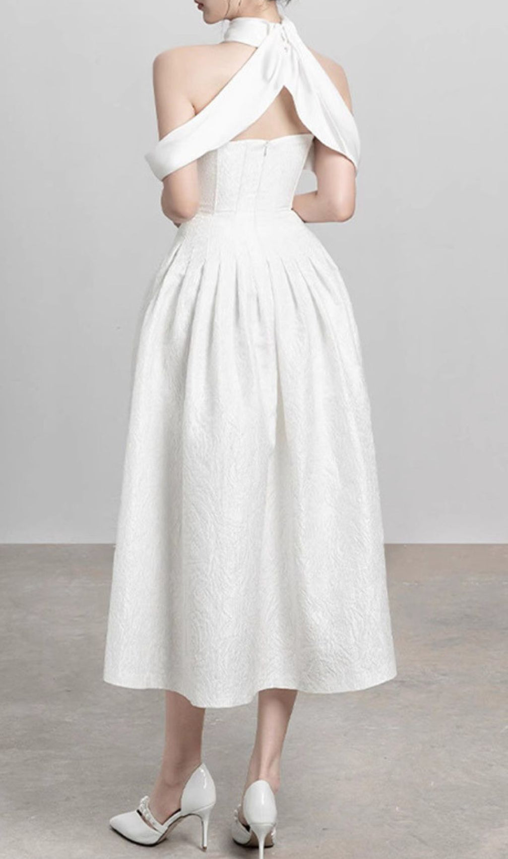 Jela Elegant White Corset Off-Shoulder Midi Dress with Pockets