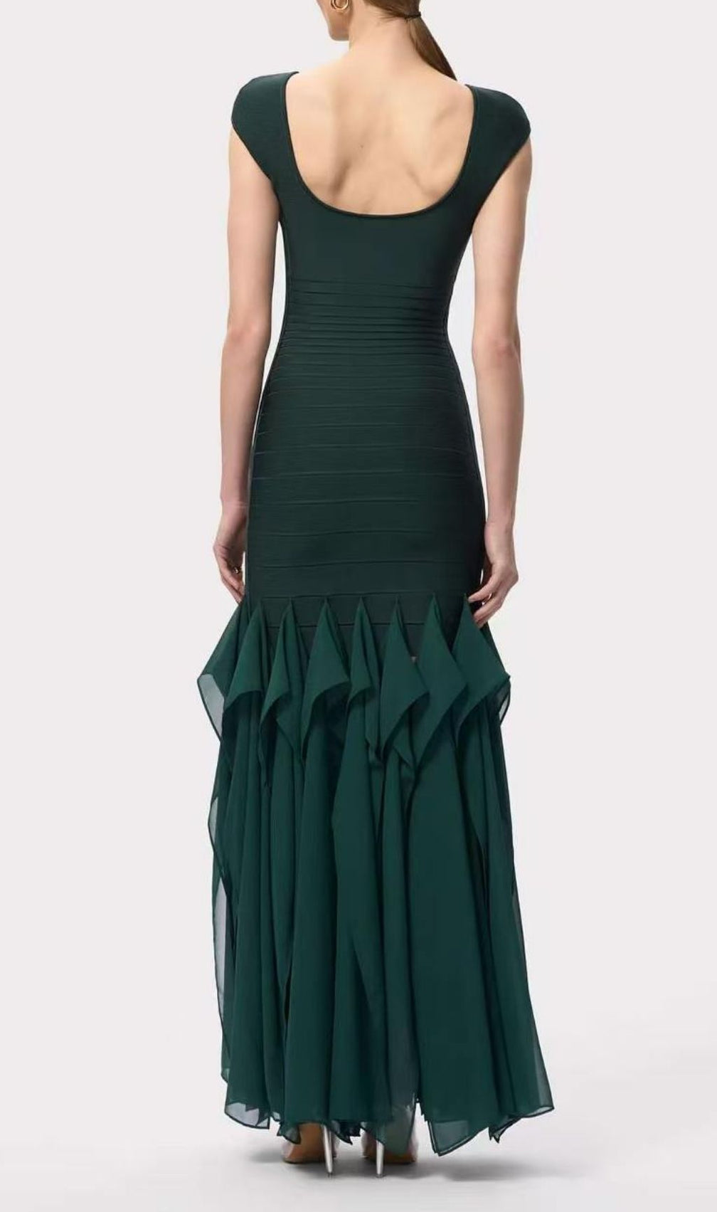 Keltie Emerald Green Ruffle Bandage Maxi Gown - Elegant Sculpting Evening Dress