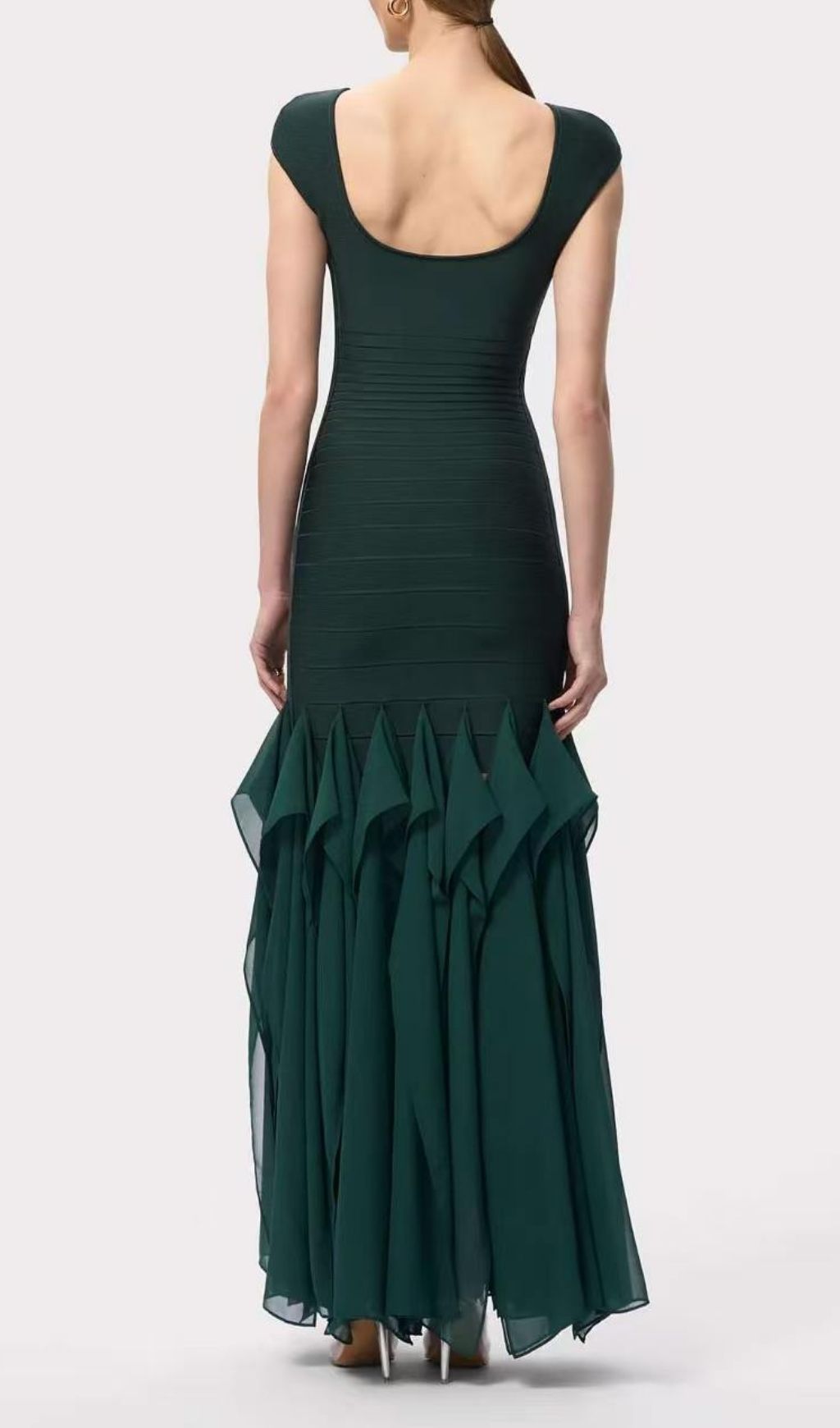 Keltie Emerald Green Ruffle Bandage Maxi Gown - Elegant Sculpting Evening Dress
