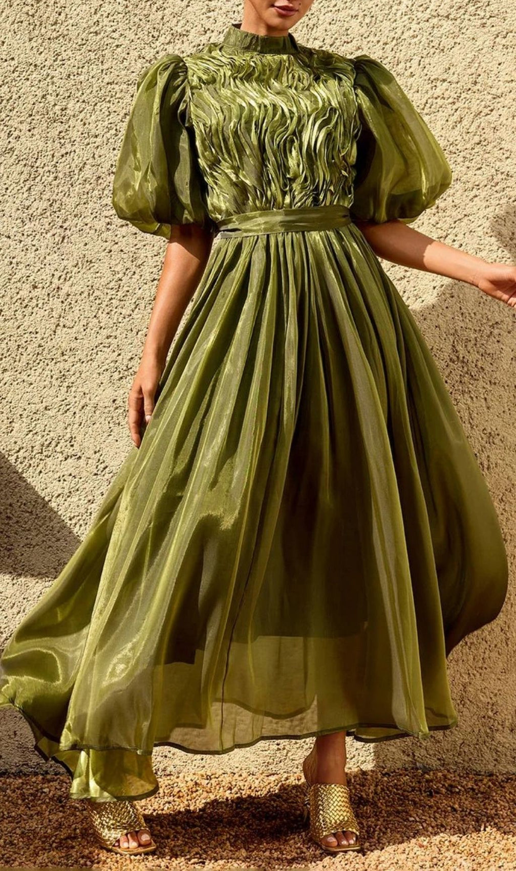 Zylarion Puff Sleeve Ruffle Maxi Dress