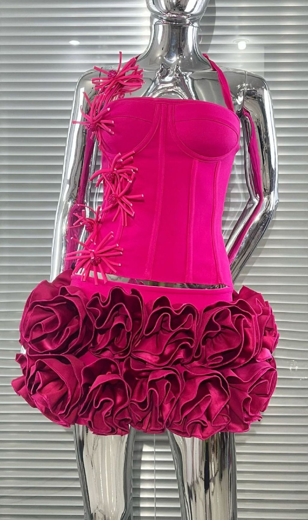 Joslyn Fiery Red Rose & Bandage Corset Two-Piece Set