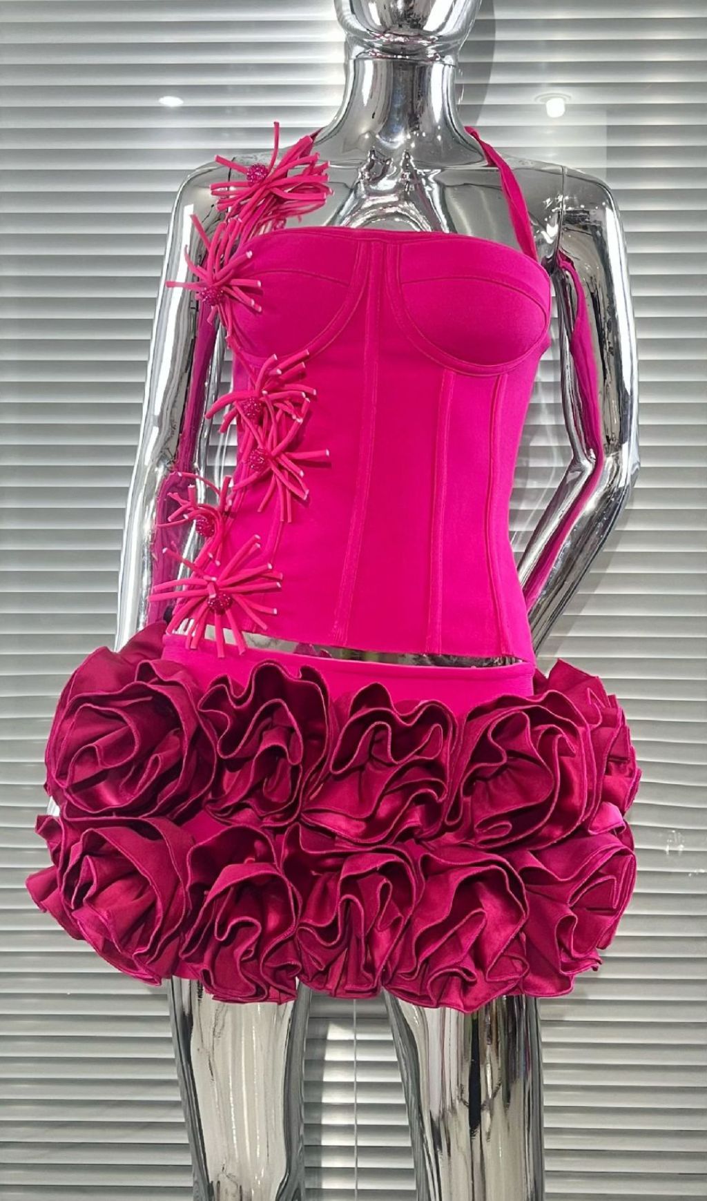 Joslyn Fiery Red Rose & Bandage Corset Two-Piece Set