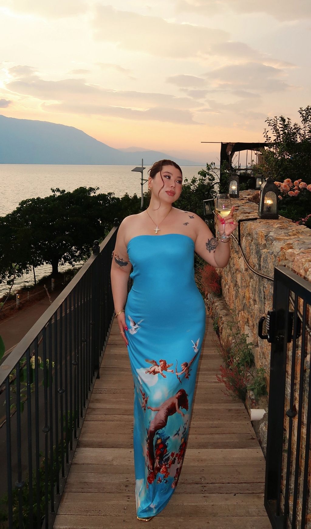 Lacie Blue Strapless Printed Plus Size Maxi Dress