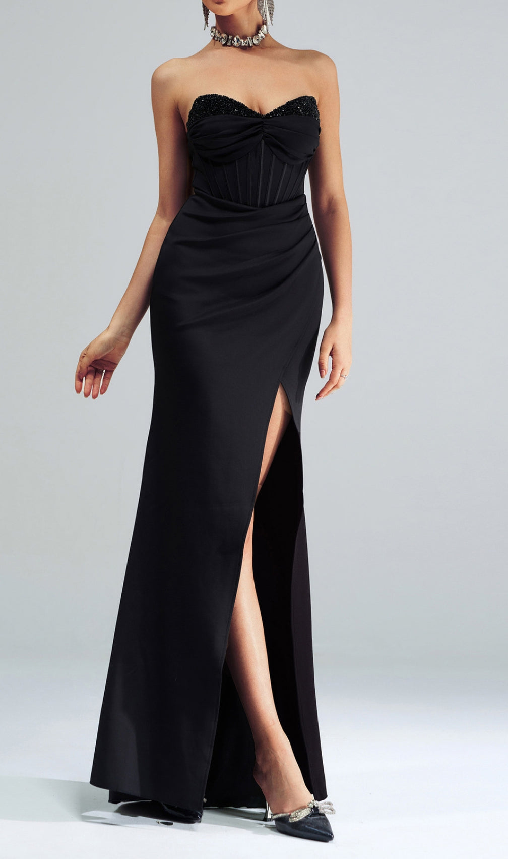 Catiche Black Strapless Corset Maxi Dress