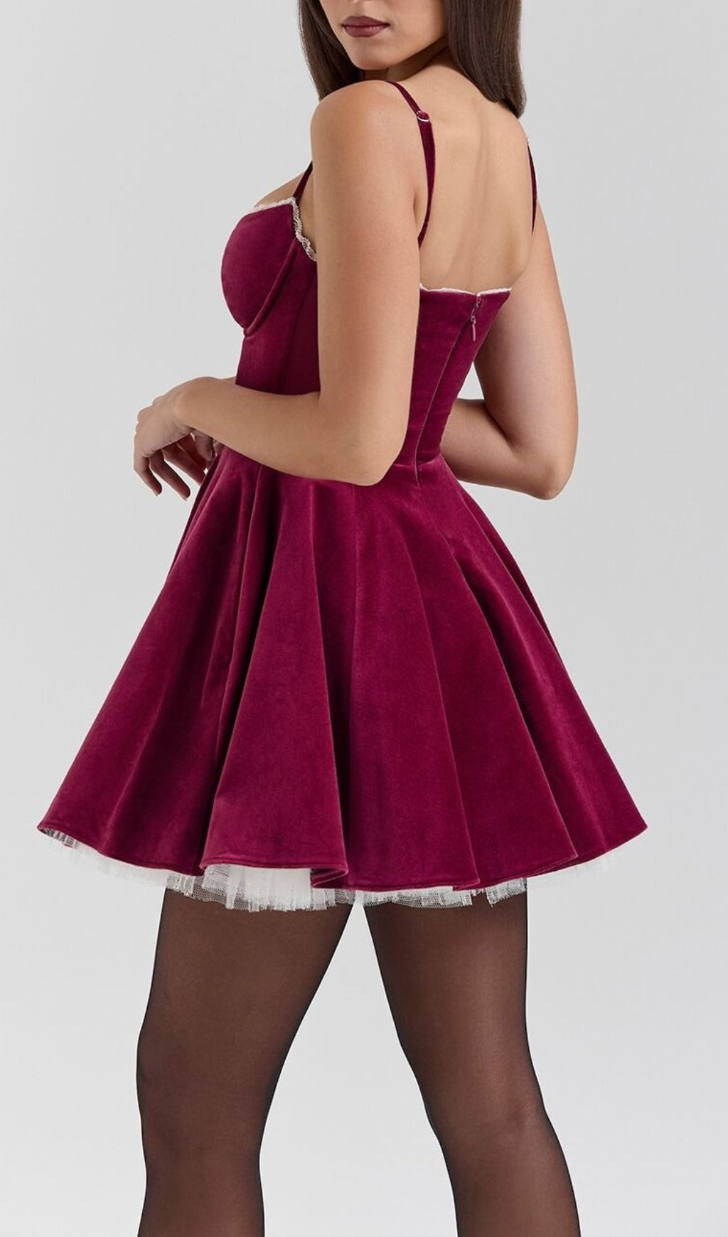 Brinda Burgundy Velvet Tulle Mini Dress