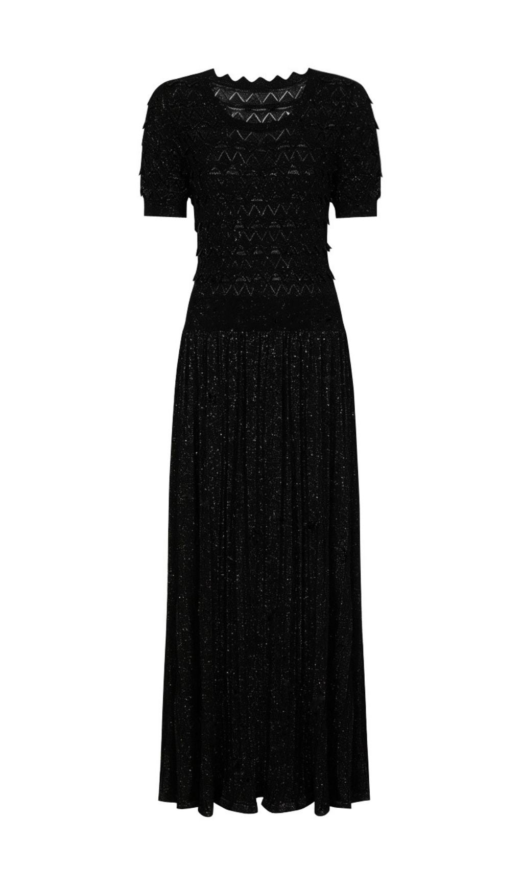 Kirima Black Short Sleeve Knit Midi Dress