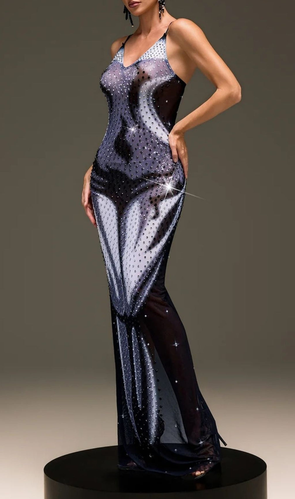Draylorn Illusion Rhinestone Maxi Dress - Glamorous Evening Gown