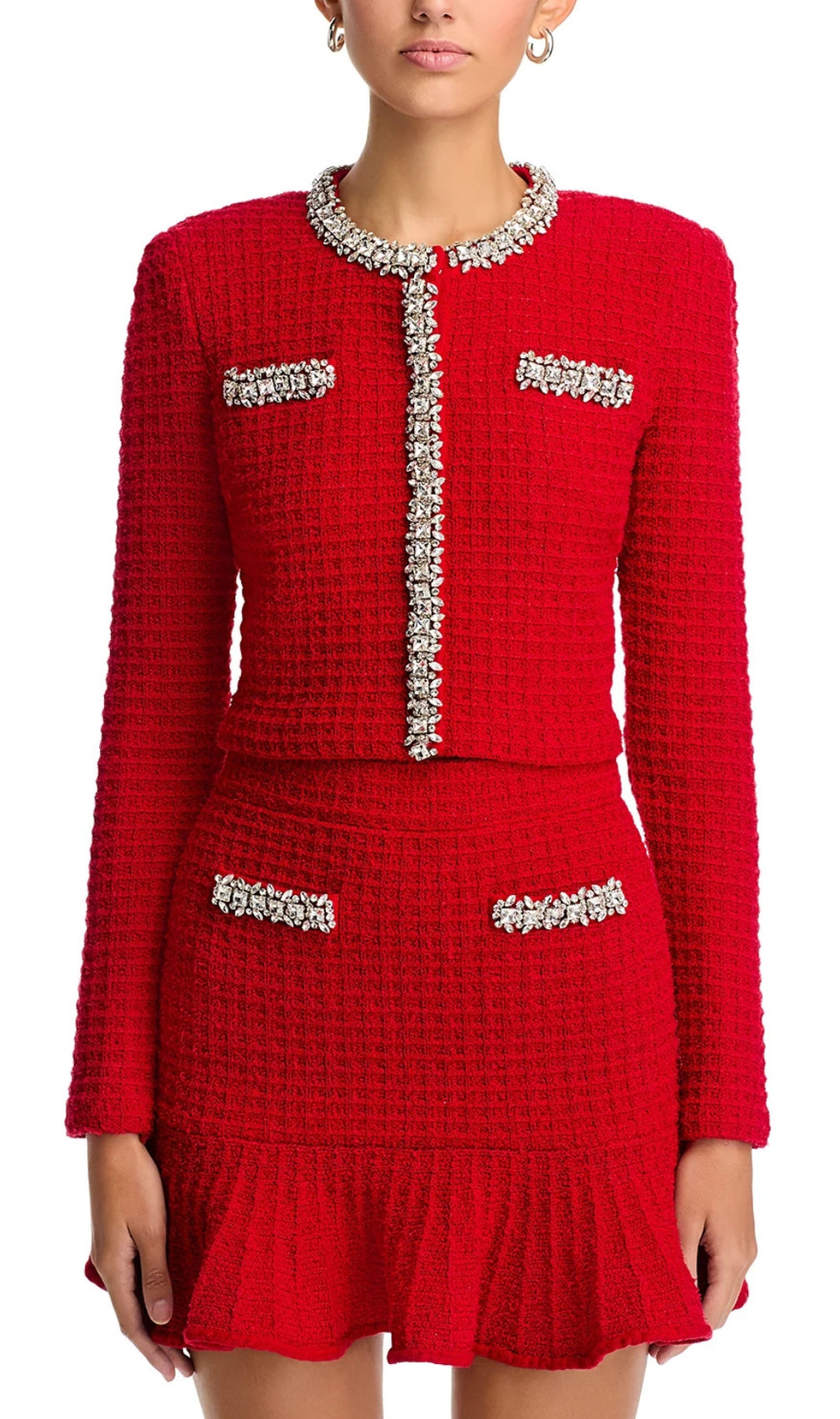 Textured Knit Embellished Trim Cardigan