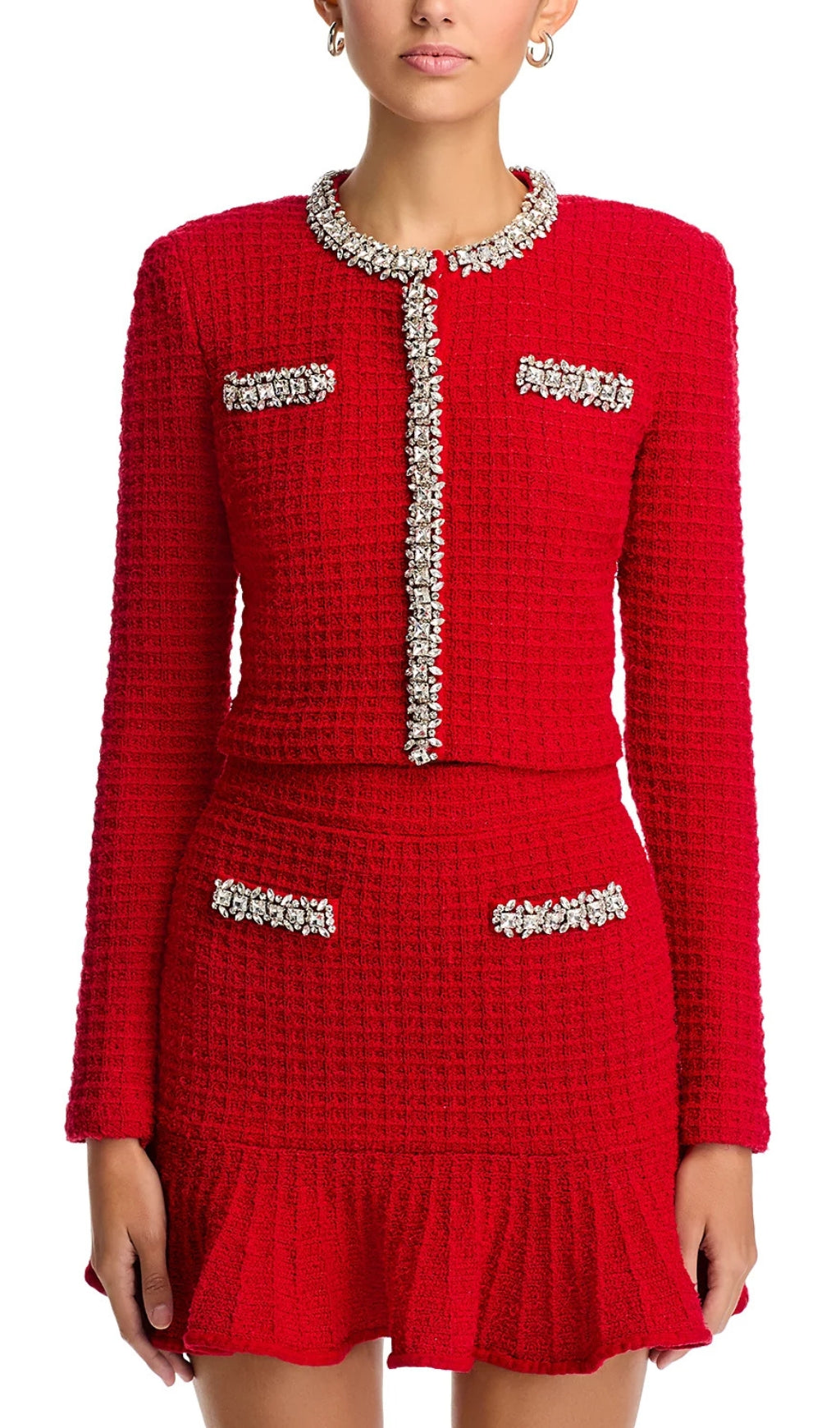 Textured Knit Embellished Trim Cardigan