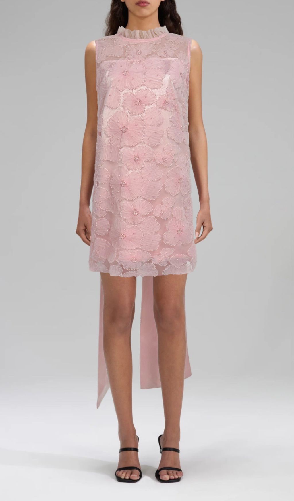 Gaby Flower Beaded Bow Mini Dress