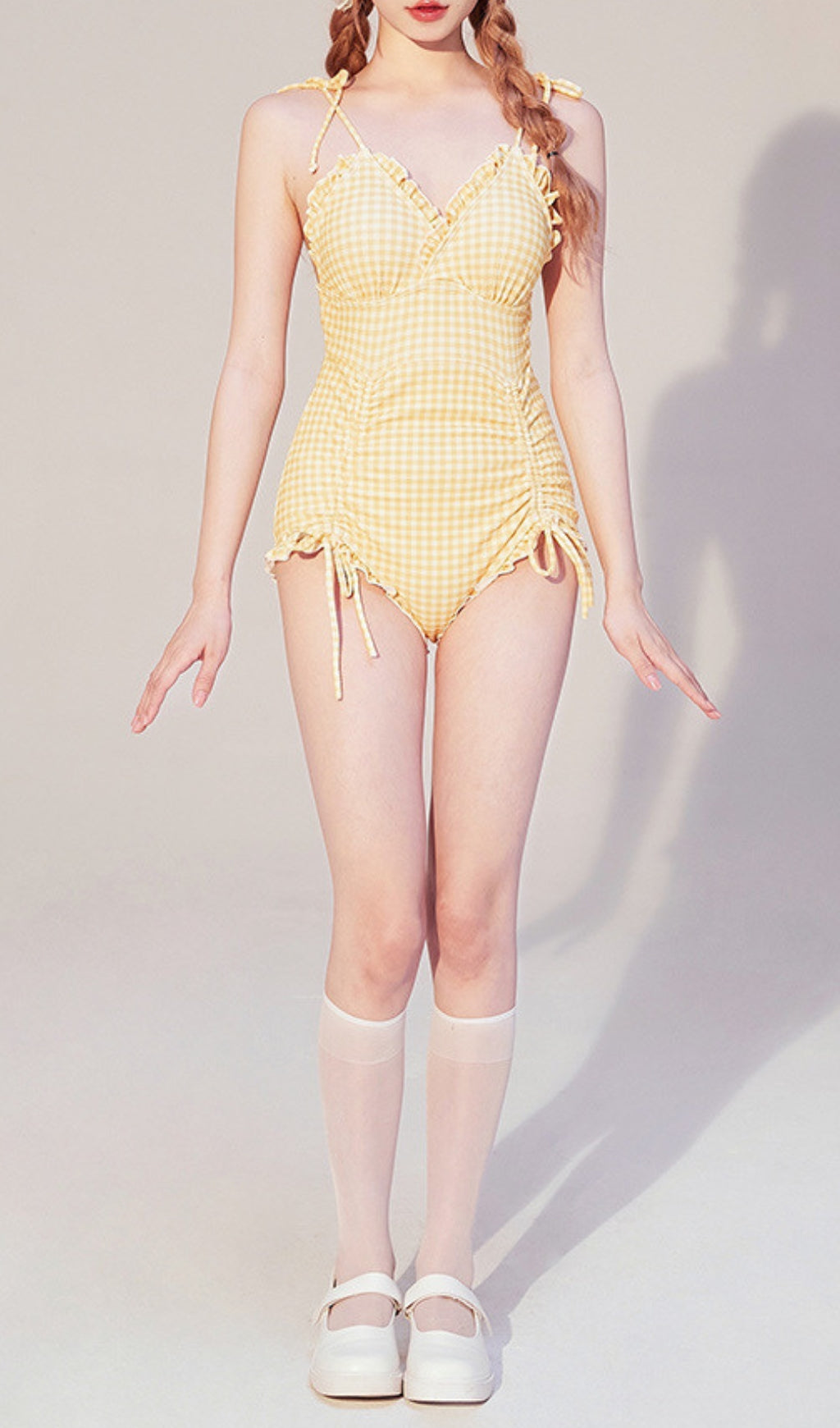 Dava Yellow Drawstring One-Piece Swimsuit