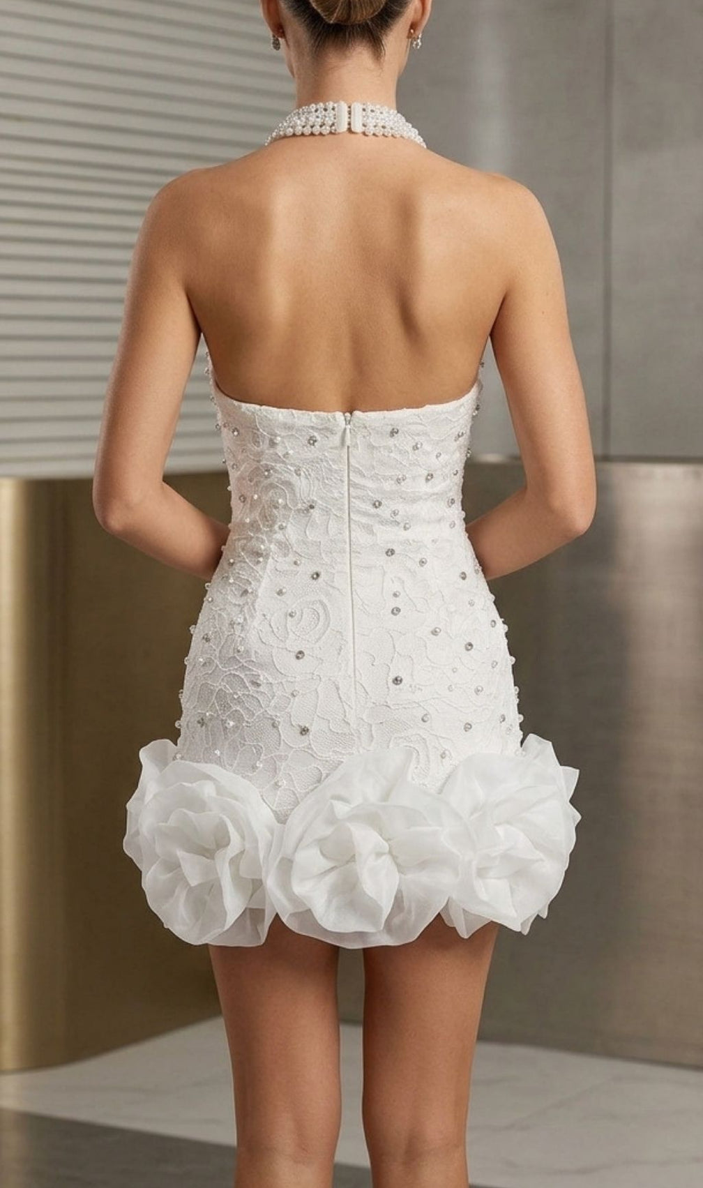 Kody Halter Beaded Diamante Mini Dress