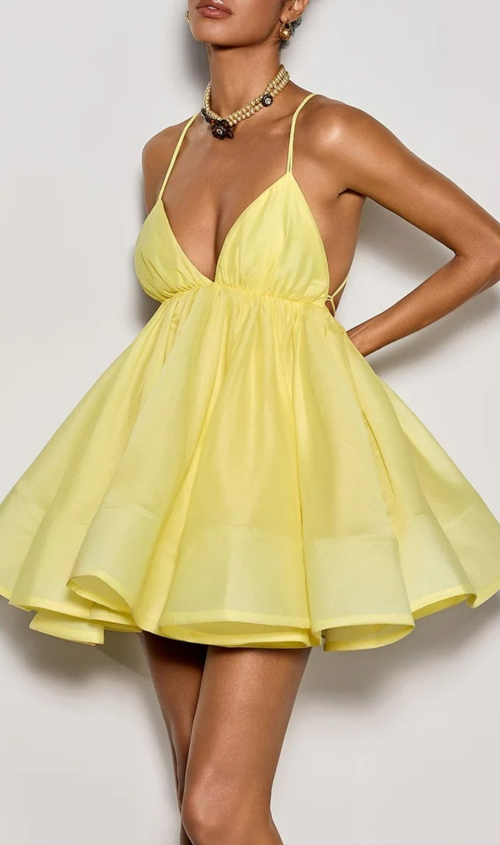 Custodia Chic Sunshine Yellow Spaghetti Strap Flare Mini Dress