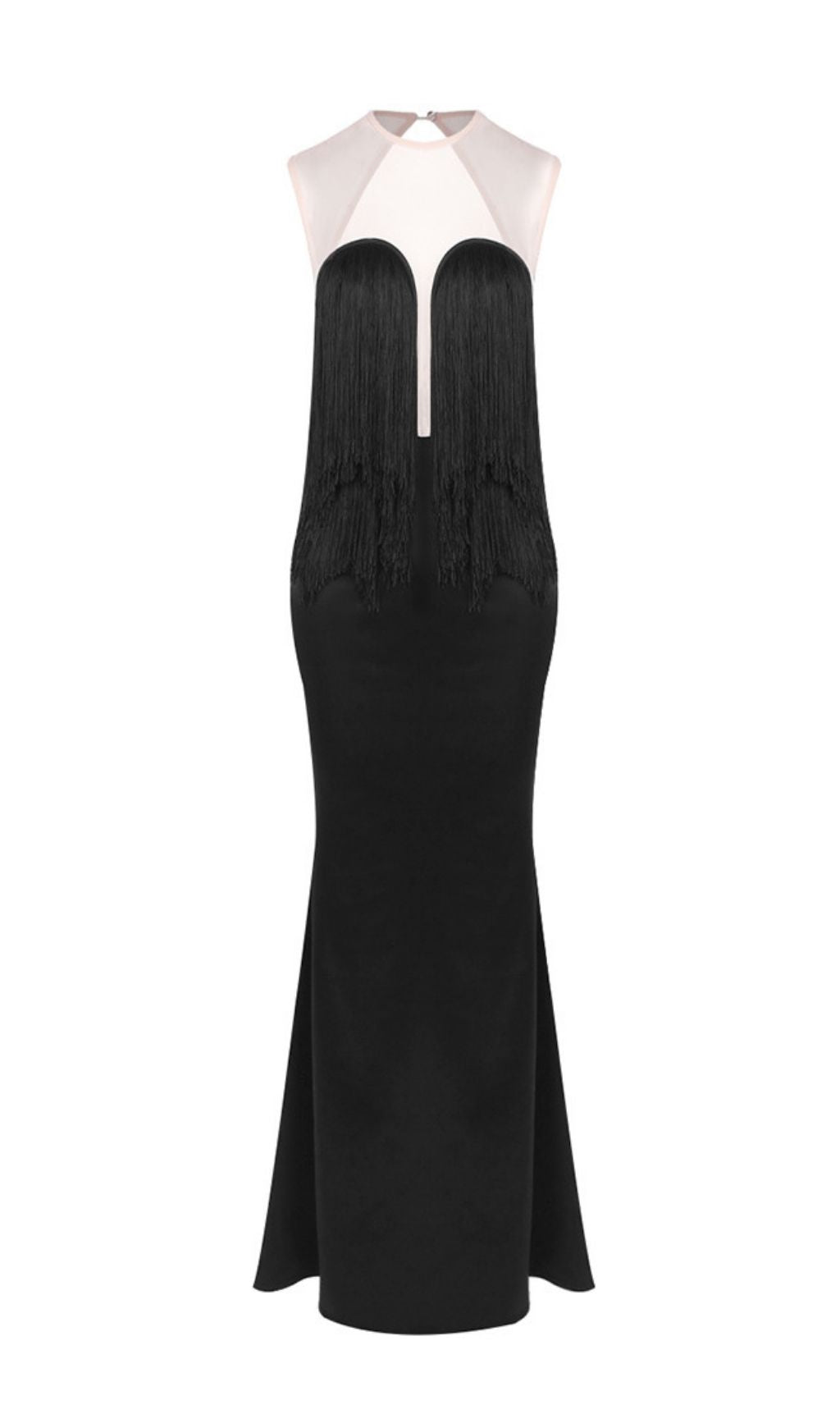 Katell Black Fringe Illusion Backless Maxi Dress | Women's Evening Gown