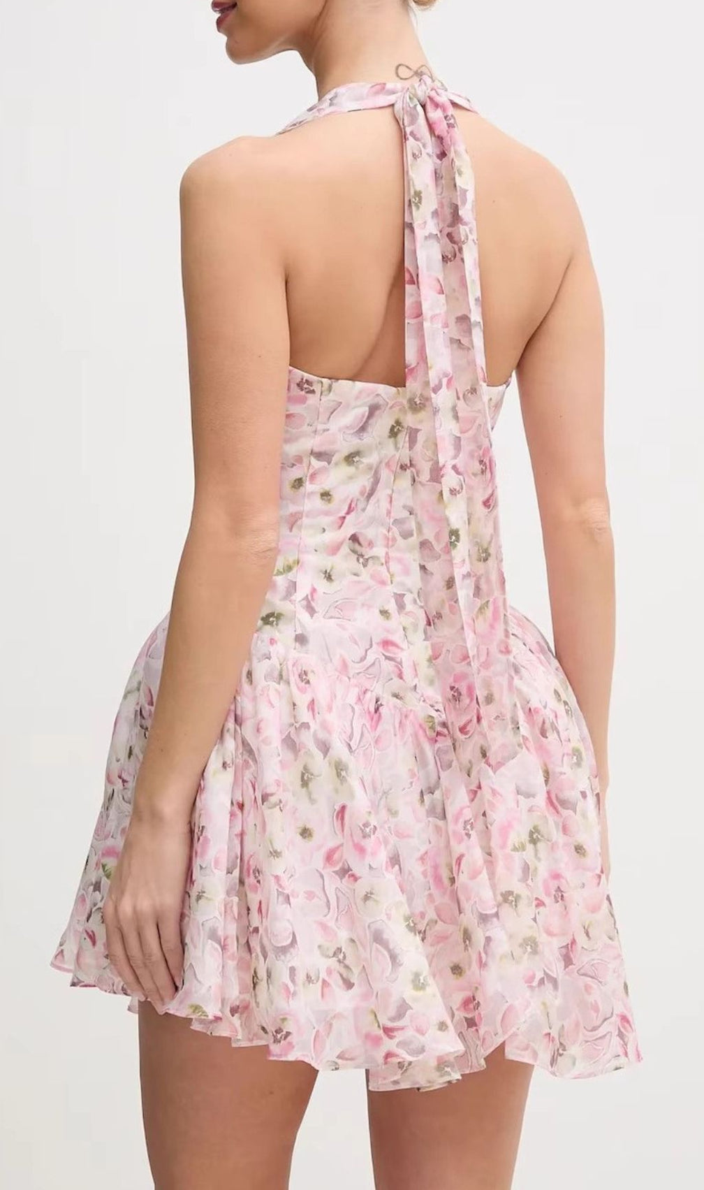 Hervé Pink Halter Floral Mini Dress