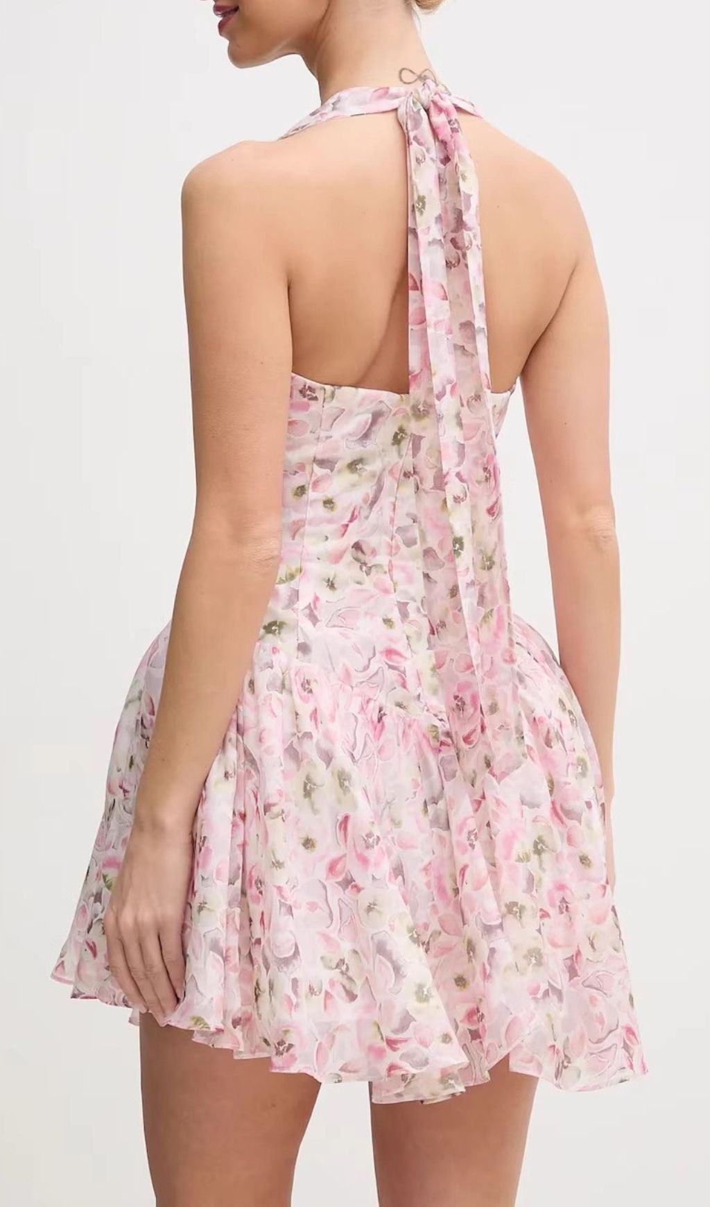 Hervé Pink Halter Floral Mini Dress