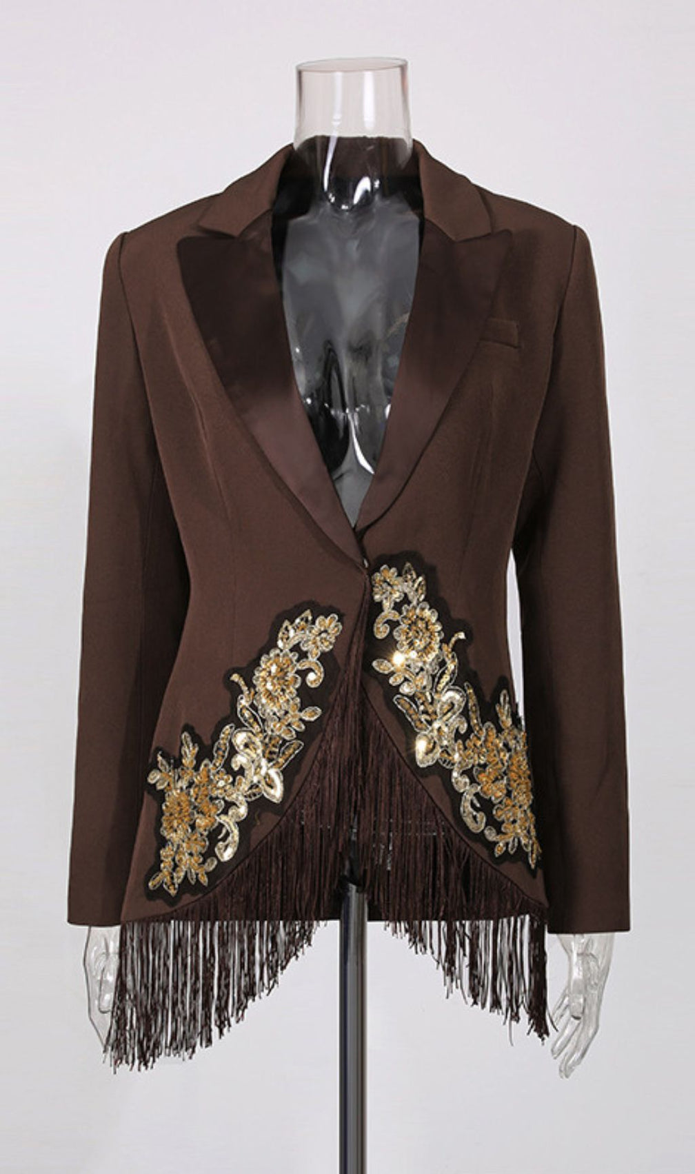 Ismaela Luxe Coffee Sequin Tassel Blazer | Elegant Statement Jacket for Her