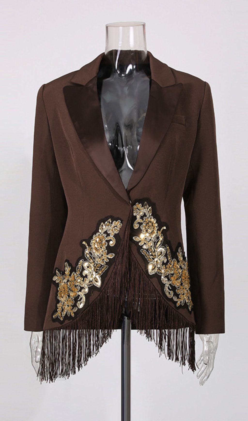 Ismaela Luxe Coffee Sequin Tassel Blazer | Elegant Statement Jacket for Her