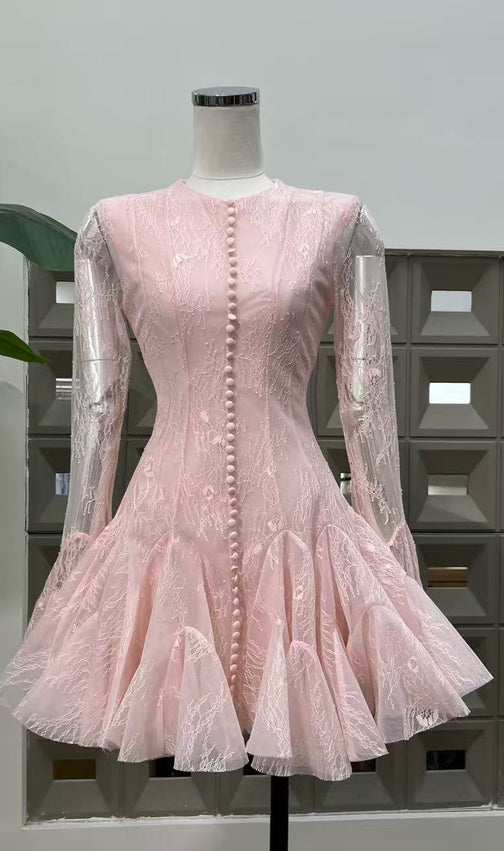 Ina Black Lace Mini Dress - Elegant Long Sleeve Cocktail Dress