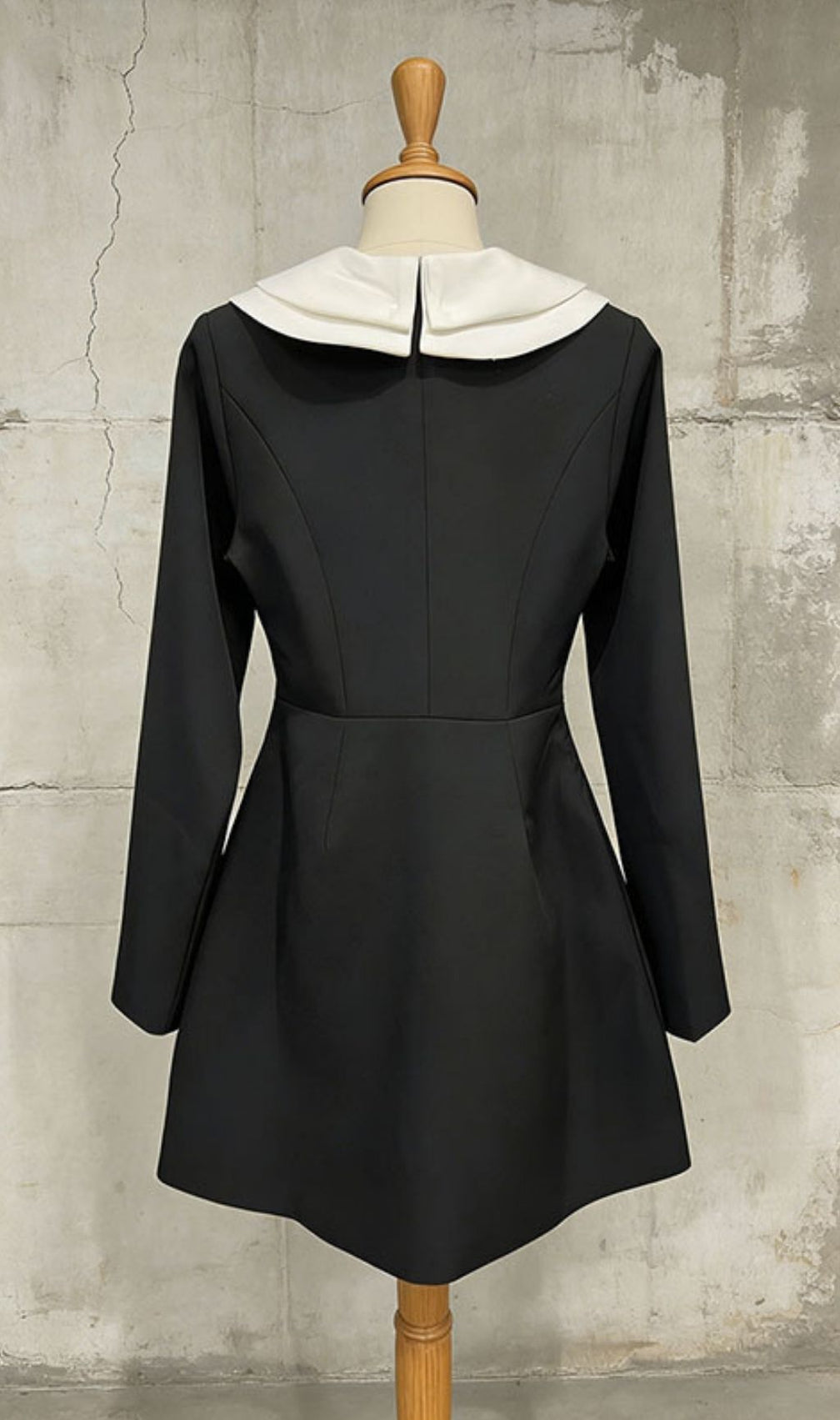Kasani Elegant Black Mini Dress with White Statement Collar & 3D Floral Appliqué