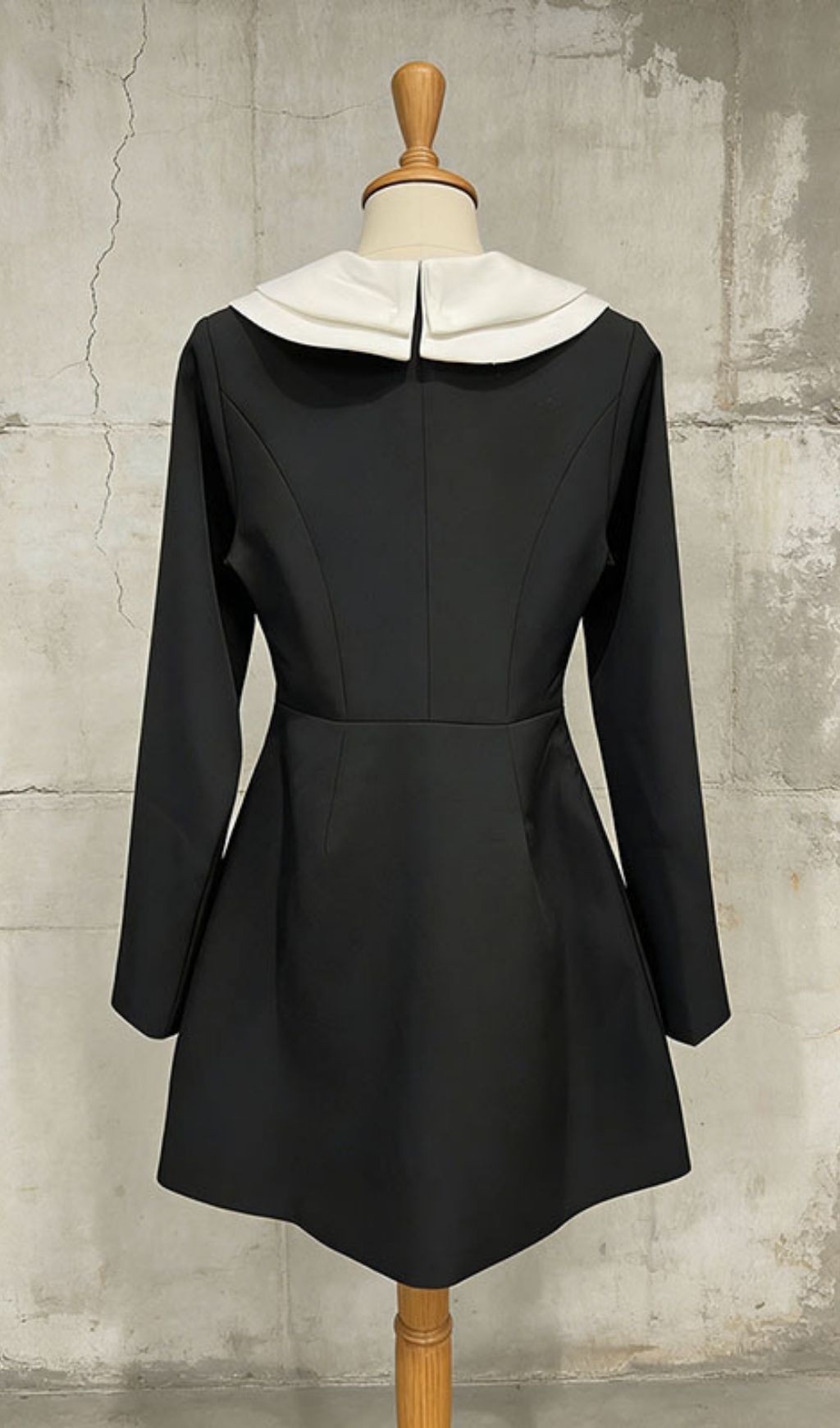 Kasani Elegant Black Mini Dress with White Statement Collar & 3D Floral Appliqué