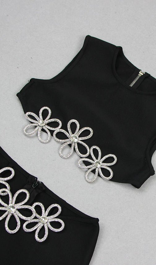 Hollow Sleeveless Hot Rhinestone Top & Dress Set