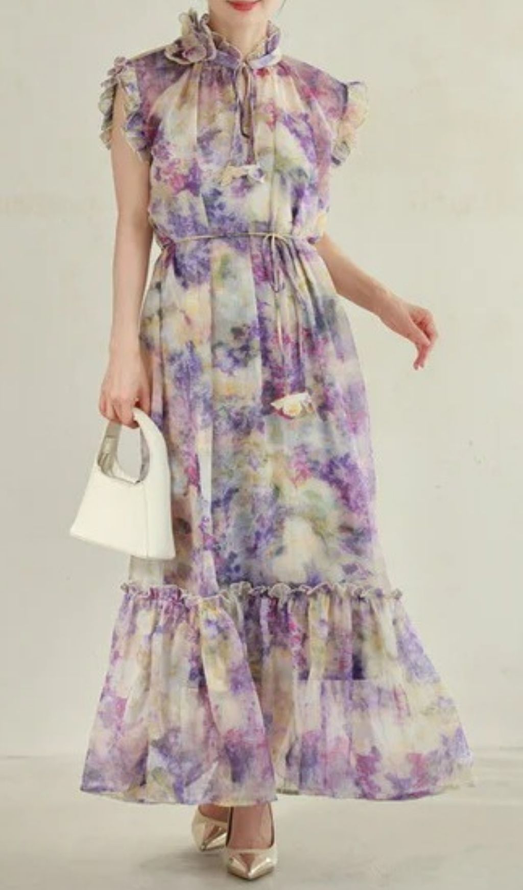 Kamila Artistic Purple Print Flowy Midi Dress