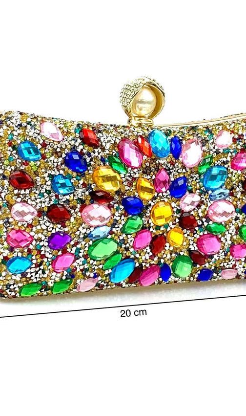 Multi Rhinestone Crystal Clutch