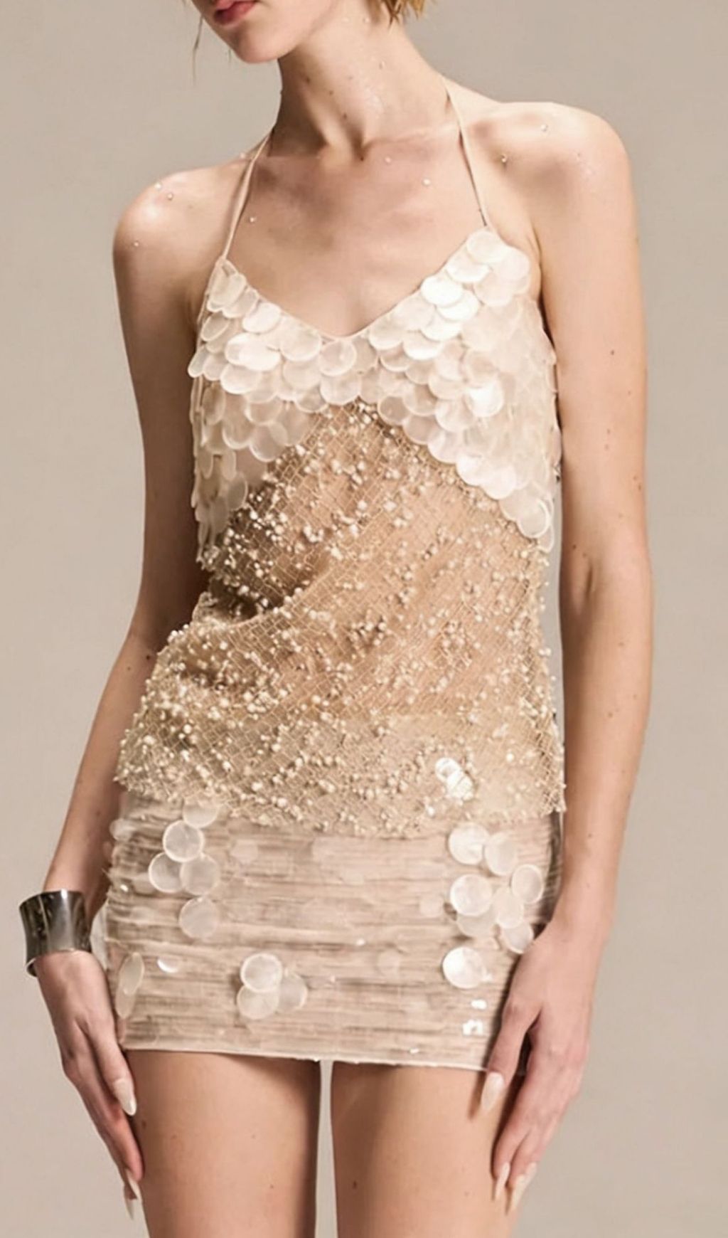 Keila Dazzling Halter Sequin & Beaded Mini Dress - Party & Glamour