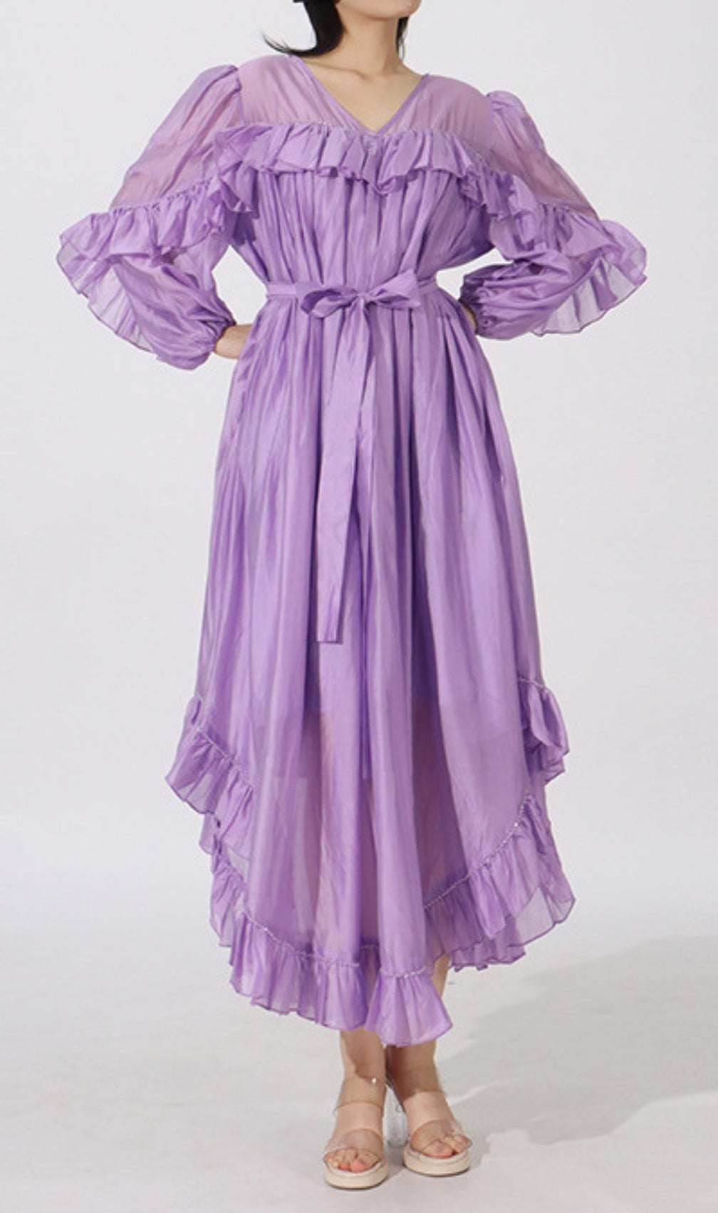 Elkie Purple Ruffle Long Sleeve Maxi Dress