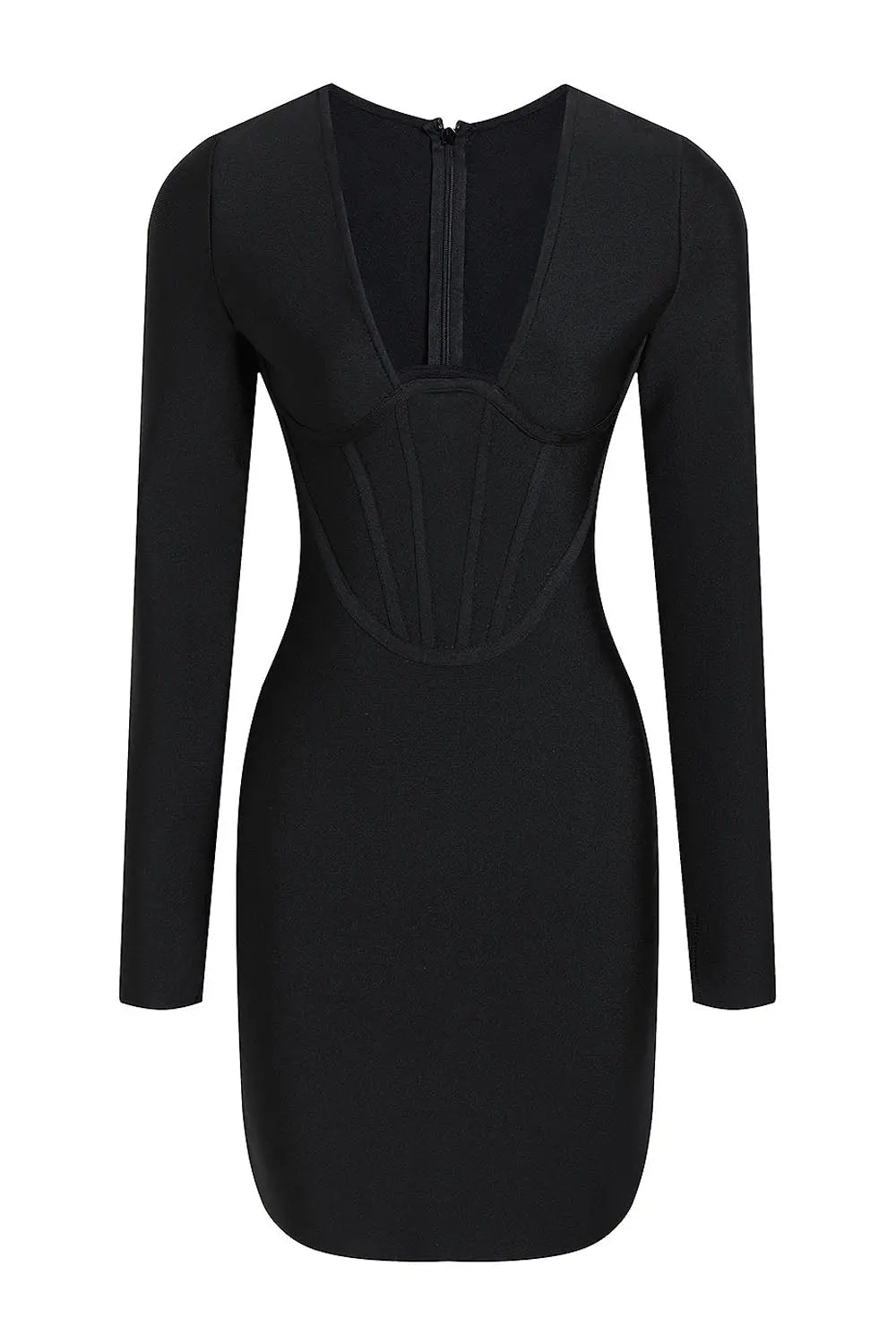 Sculpting Black Corset Mini Dress | Long Sleeve Bandage Bodycon