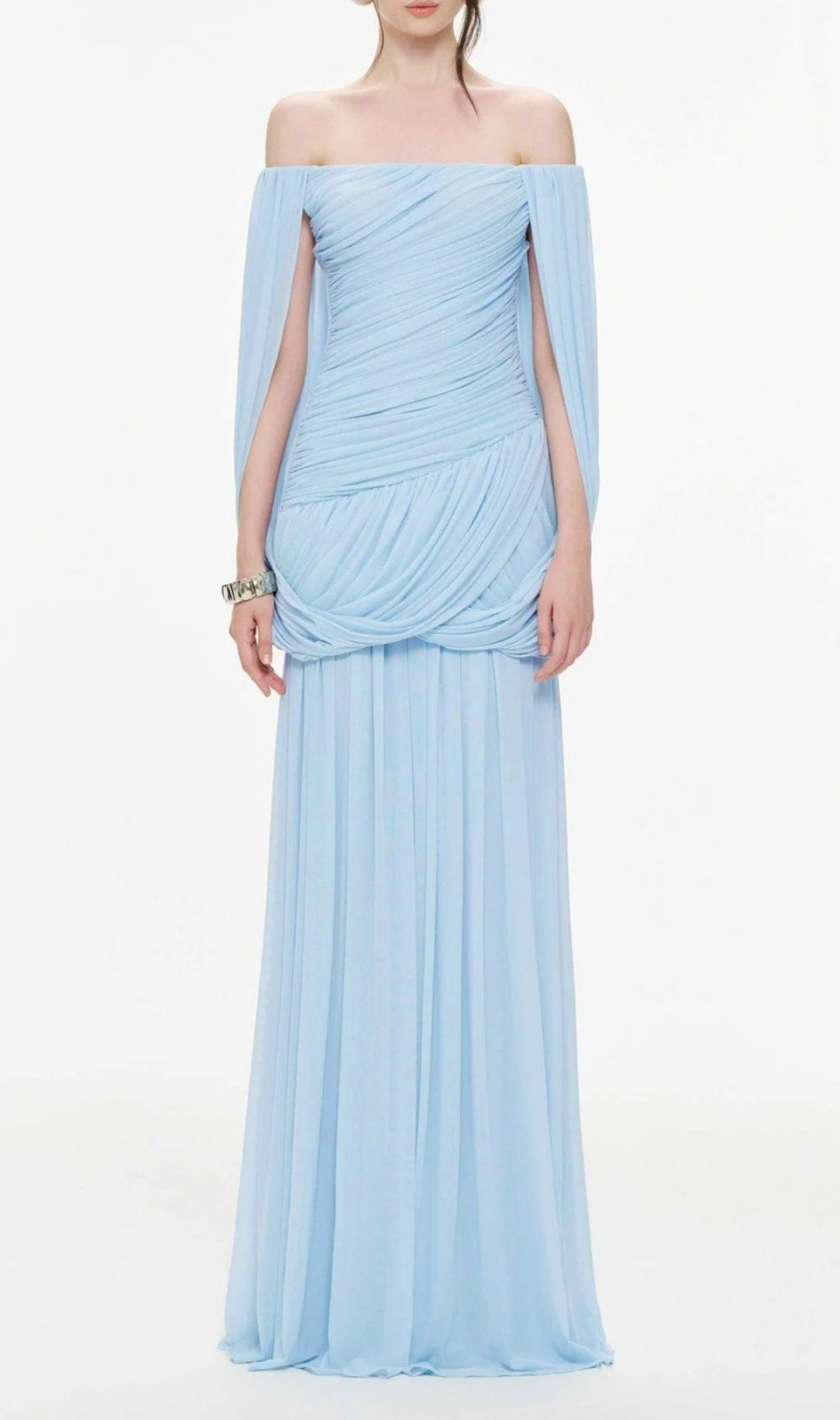 Kelsy Elegant Ruched Off-Shoulder Maxi Gown - Dusty Rose