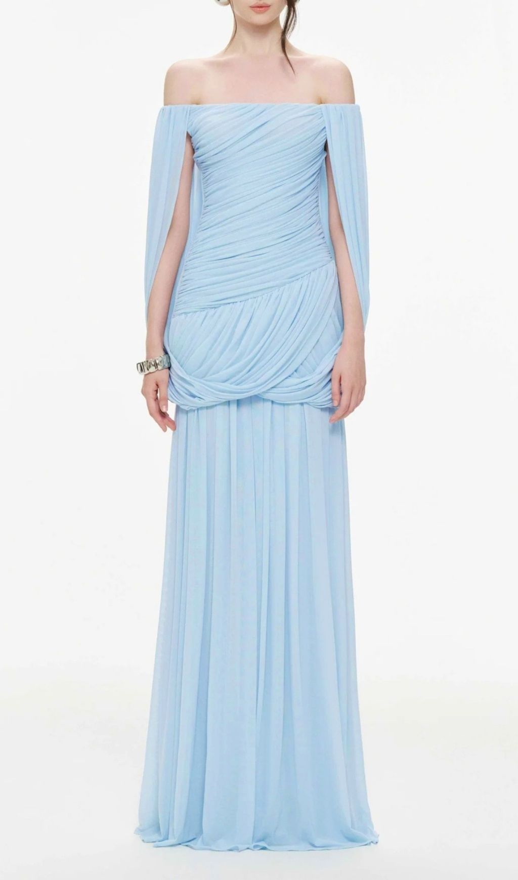 Kelsy Elegant Ruched Off-Shoulder Maxi Gown - Dusty Rose