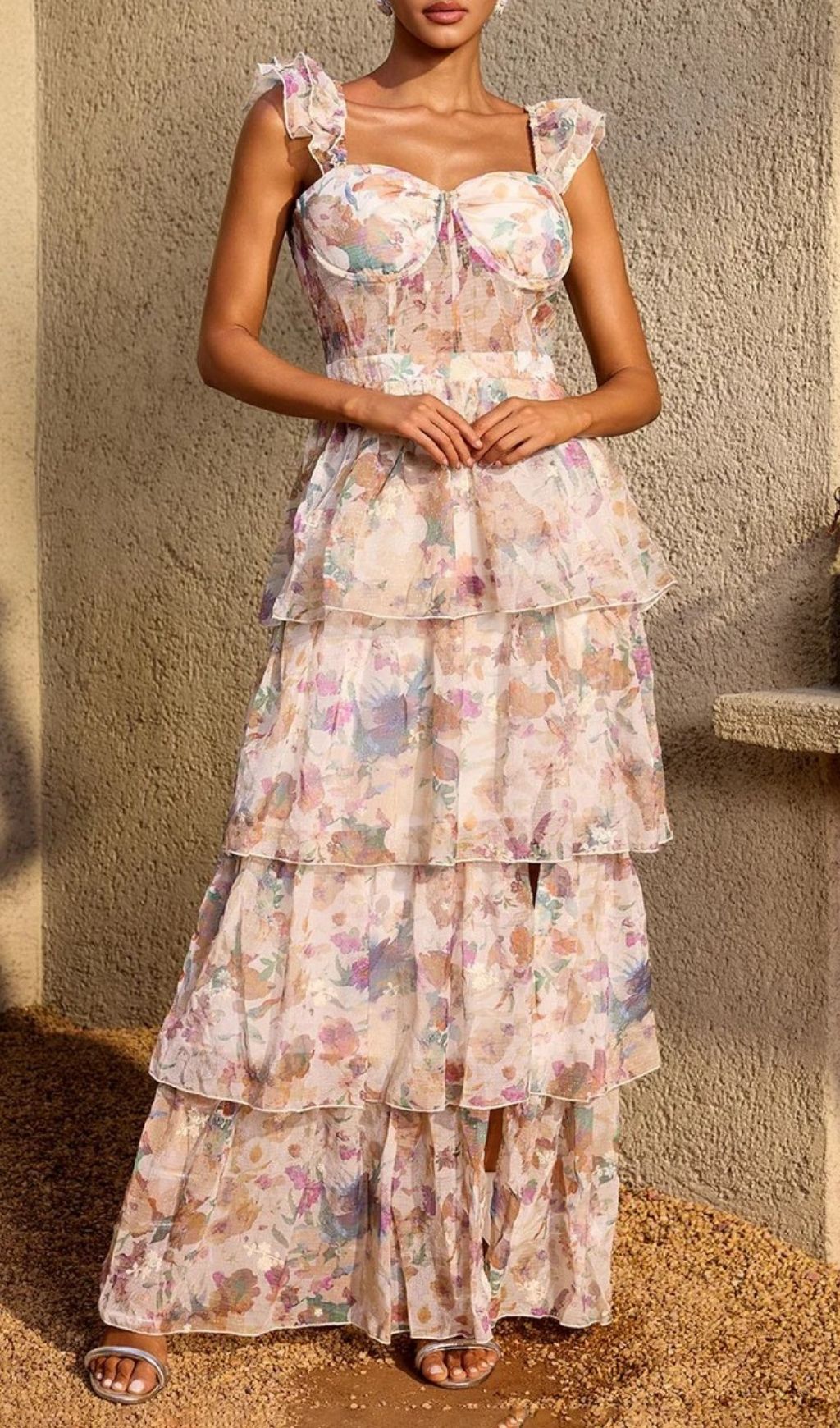 Phaevric Sleeveless Printed Tiered Maxi Dress