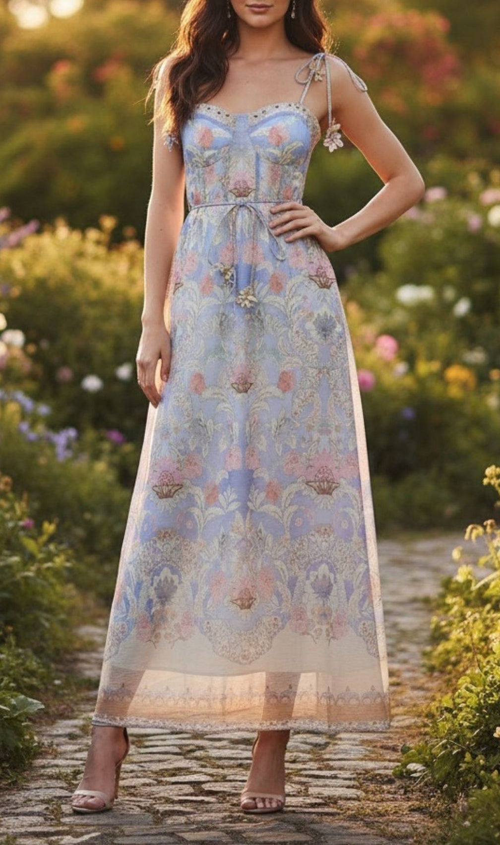 Kamaile Bohemian Floral Maxi Dress | Elegant Strappy Printed Gown