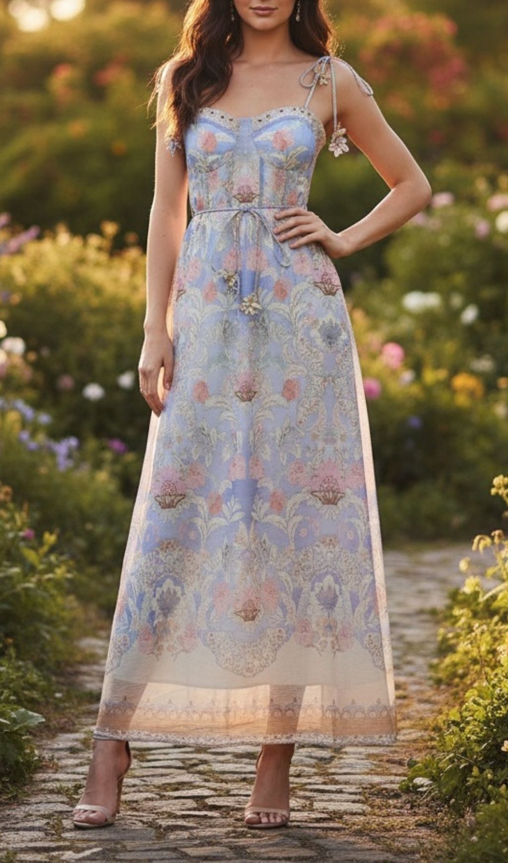 Kamaile Bohemian Floral Maxi Dress | Elegant Strappy Printed Gown